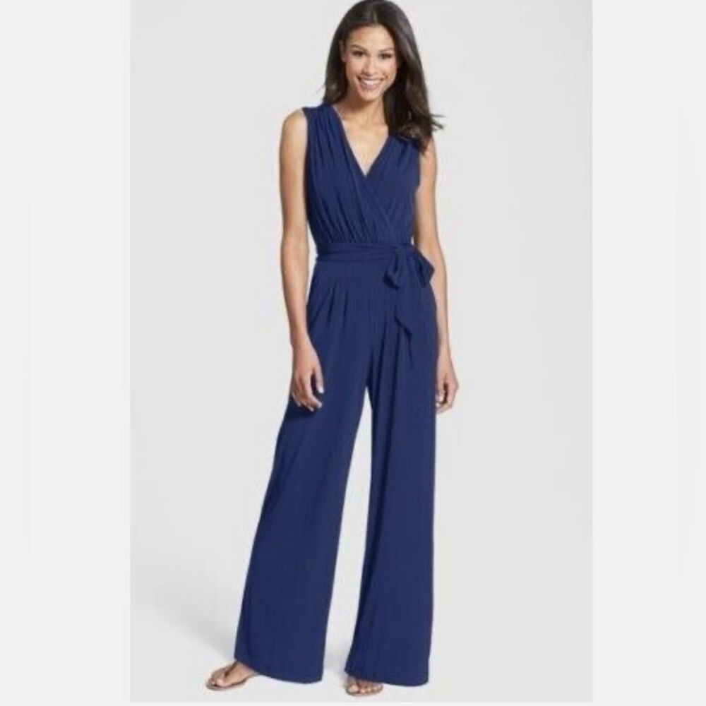 Vince Camuto Navy Blue Sleeveless Wrap Jumpsuit